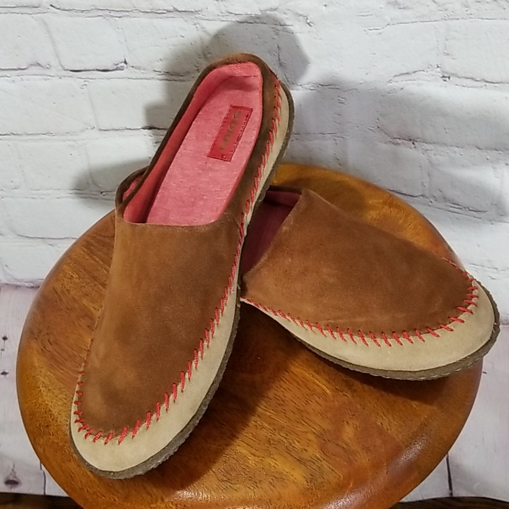 Sorel Brown Suede Moccasin Slides